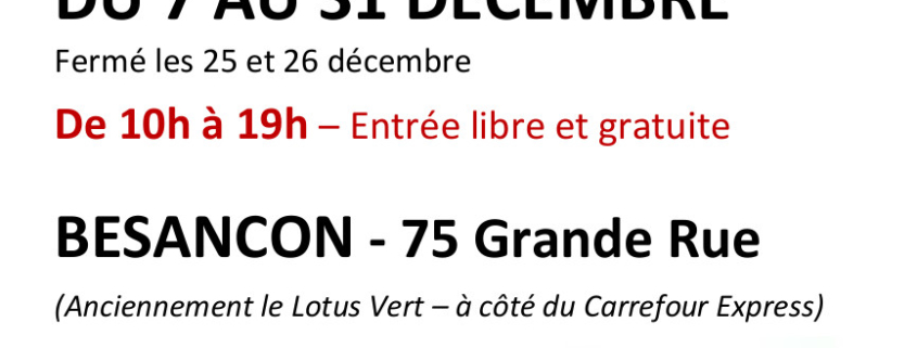 Boutique éphémère à Besançon du 6 au 31 décembre 2019