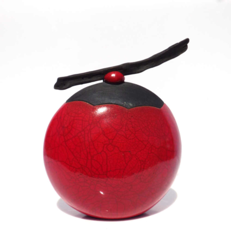 Flacon oblong en céramique raku rouge et noir