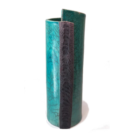 Vase tube en céramique raku - turquoise